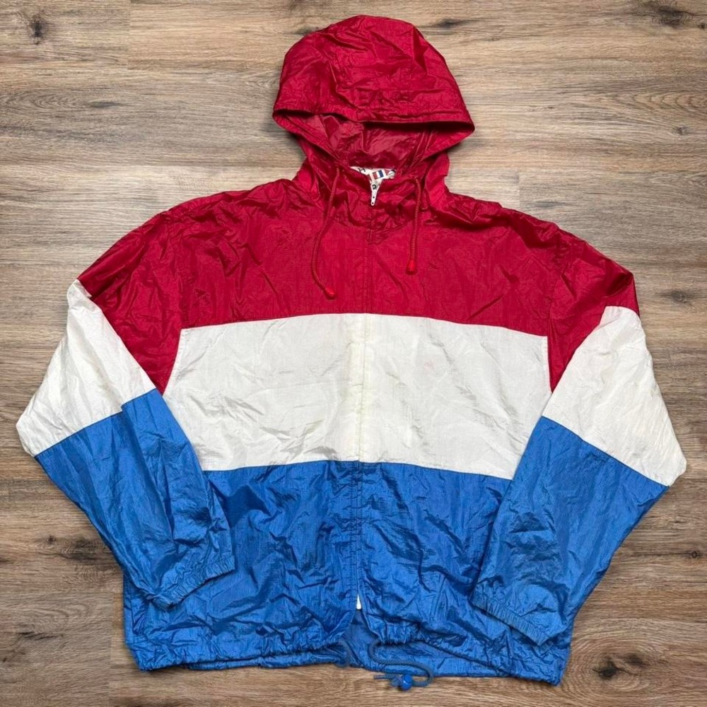 vintage 90s hook sport red white and blue windbreaker jacket